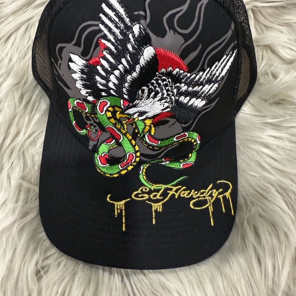 Ed Hardy Trucker Hat Embroidered
Tattoo Eagle Snake Black Mesh
Snapback Cap - Picture 2 of 7